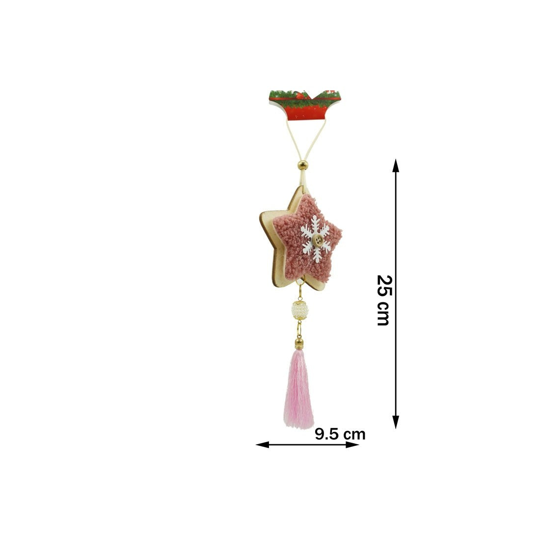 Ornament de brad stea, Flippy, roz, lemn/textil, 25 cm-3