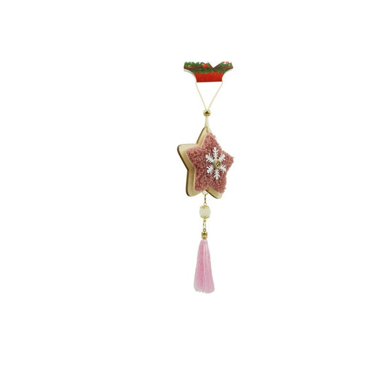 Ornament de brad stea, Flippy, roz, lemn/textil, 25 cm-0