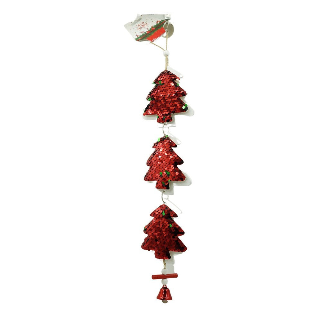Ornament de brad trei brazi cu paiete, Flippy, rosu, lemn, 36 cm-4