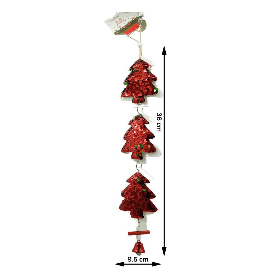 Ornament de brad trei brazi cu paiete, Flippy, rosu, lemn, 36 cm-5