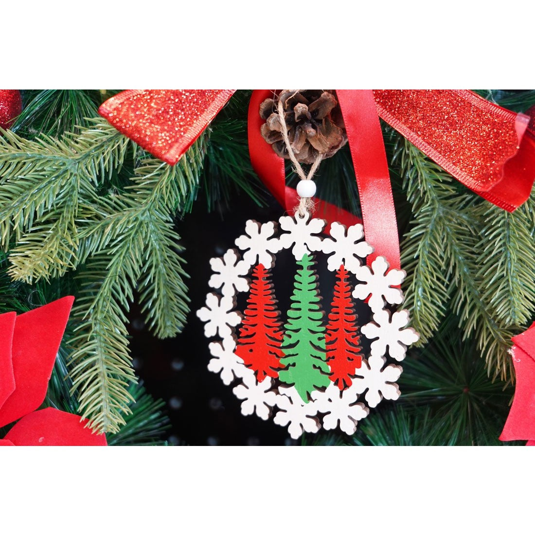 Ornament de brad trei brazi, Flippy, multicolor, lemn, 12 cm-2