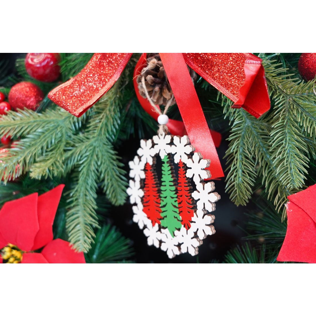 Ornament de brad trei brazi, Flippy, multicolor, lemn, 12 cm-3