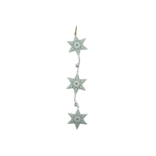 Ornament de brad trei fulgi de nea, Flippy, alb, metal, 30 cm-1