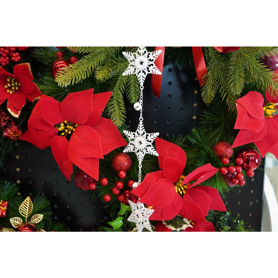 Ornament de brad trei fulgi de nea, Flippy, alb, metal, 30 cm-2