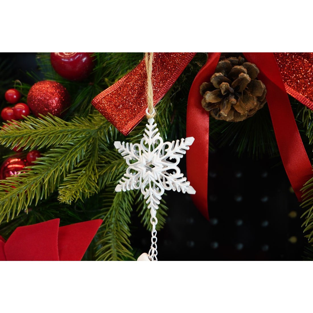 Ornament de brad trei fulgi de nea, Flippy, alb, metal, 30 cm-3