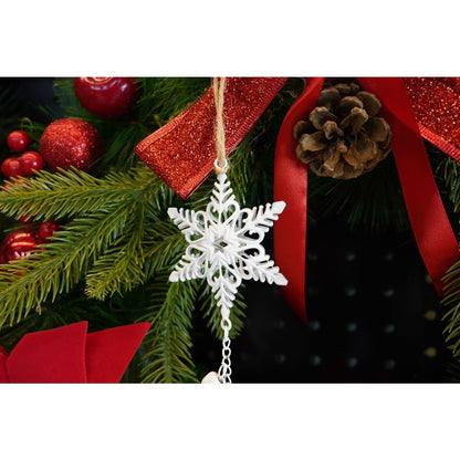 Ornament de brad trei fulgi de nea, Flippy, alb, metal, 30 cm-3