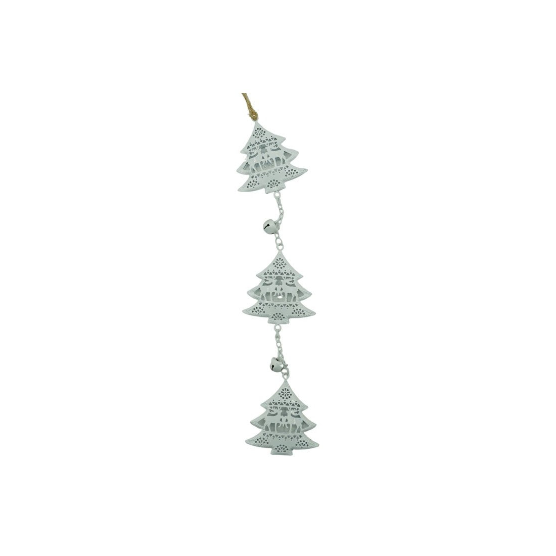 Ornament de brad trei pomi de craciun, Flippy, alb, metal, 30 cm-1