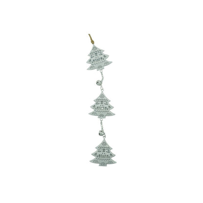 Ornament de brad trei pomi de craciun, Flippy, alb, metal, 30 cm-1