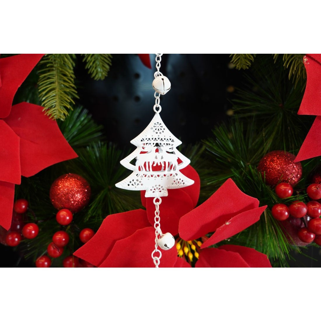 Ornament de brad trei pomi de craciun, Flippy, alb, metal, 30 cm-3