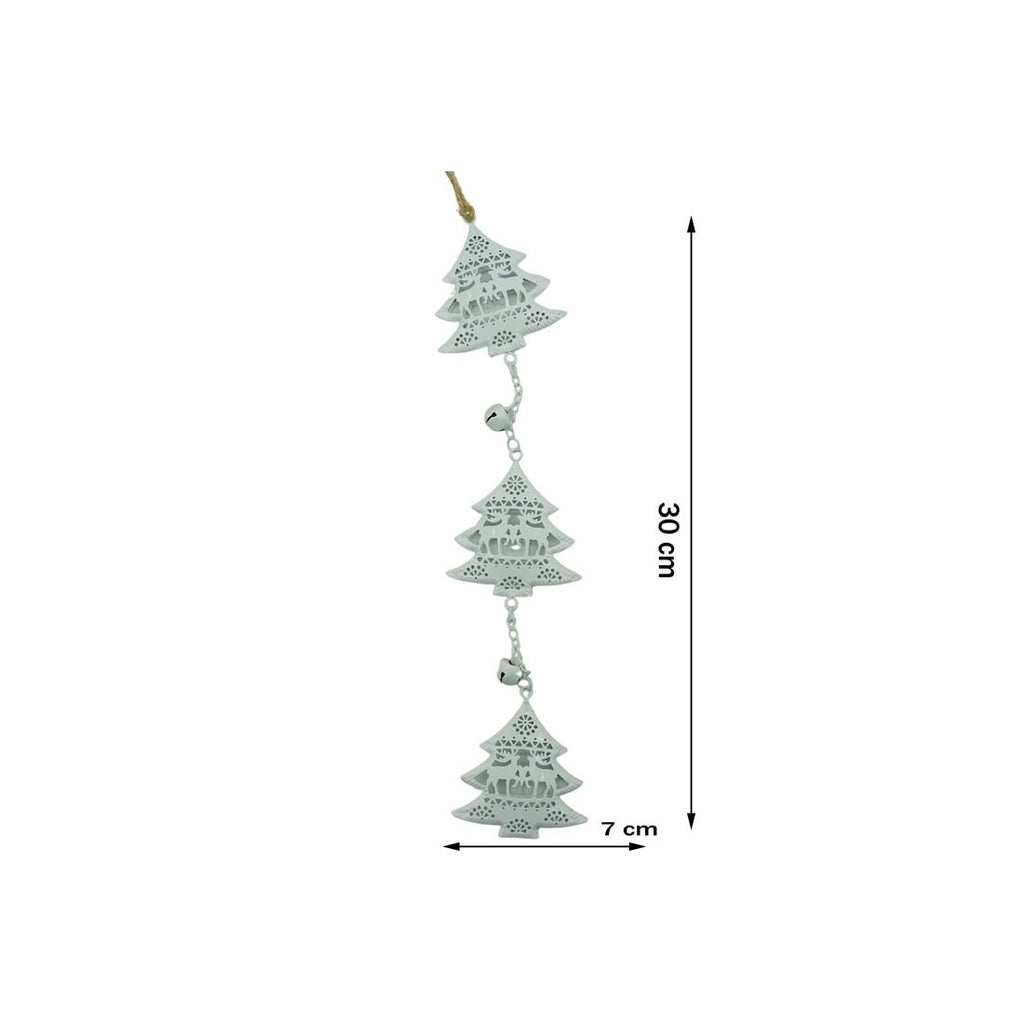 Ornament de brad trei pomi de craciun, Flippy, alb, metal, 30 cm-5