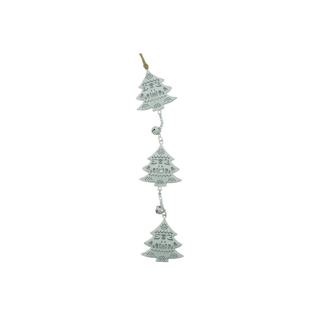 Ornament de brad trei pomi de craciun, Flippy, alb, metal, 30 cm-0