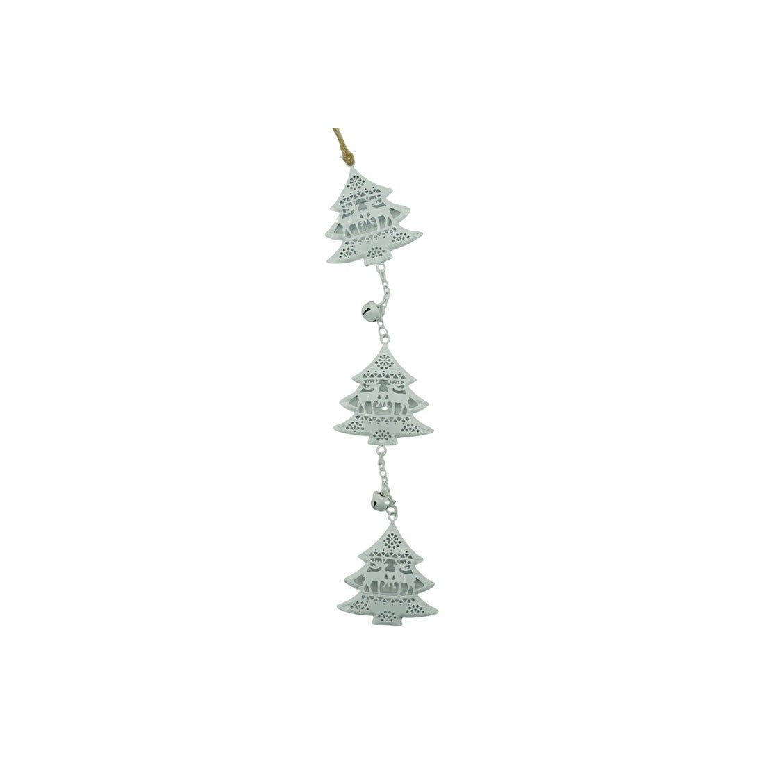 Ornament de brad trei pomi de craciun, Flippy, alb, metal, 30 cm-0