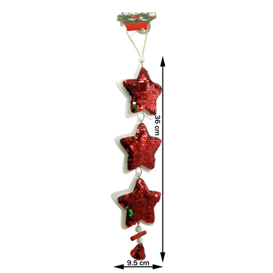 Ornament de brad trei stele cu paiete, Flippy, rosu, lemn, 36 cm-0