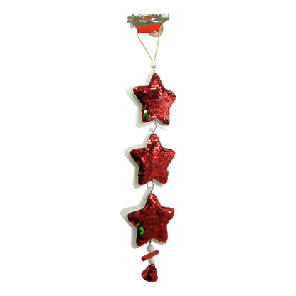 Ornament de brad trei stele cu paiete, Flippy, rosu, lemn, 36 cm-4