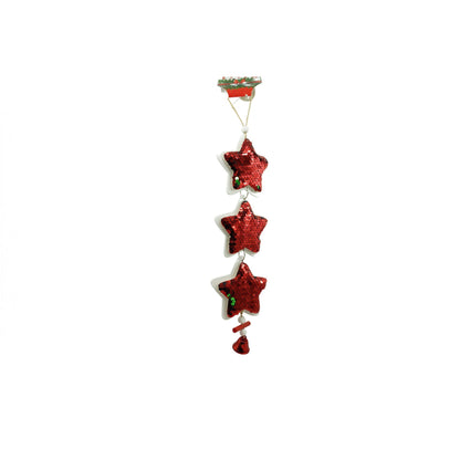 Ornament de brad trei stele cu paiete, Flippy, rosu, lemn, 36 cm-5