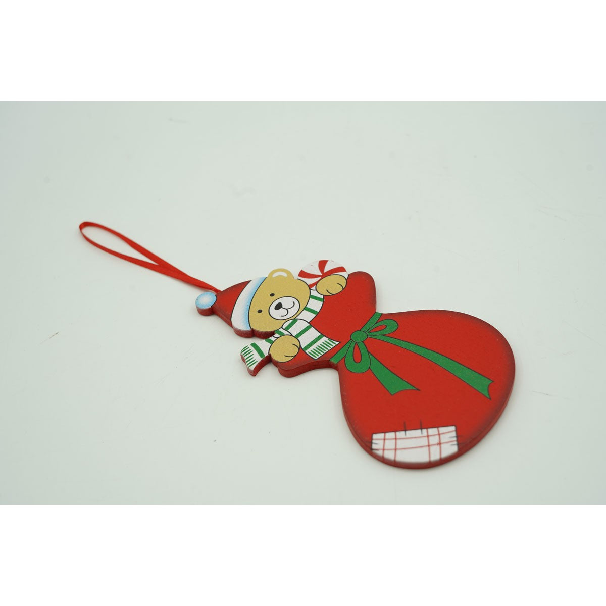 Ornament de brad ursulet, Flippy, rosu, lemn, 14 cm-2