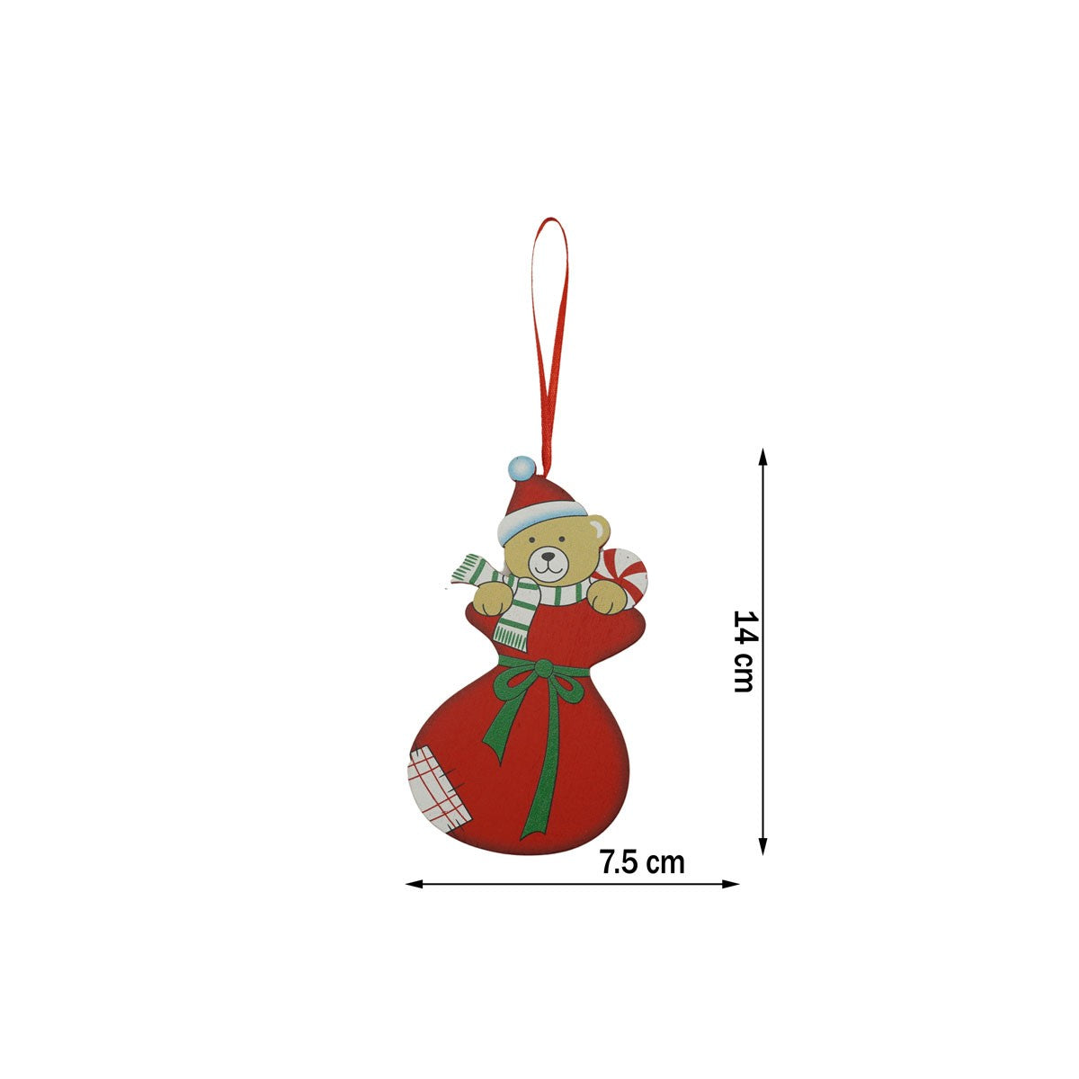 Ornament de brad ursulet, Flippy, rosu, lemn, 14 cm-3