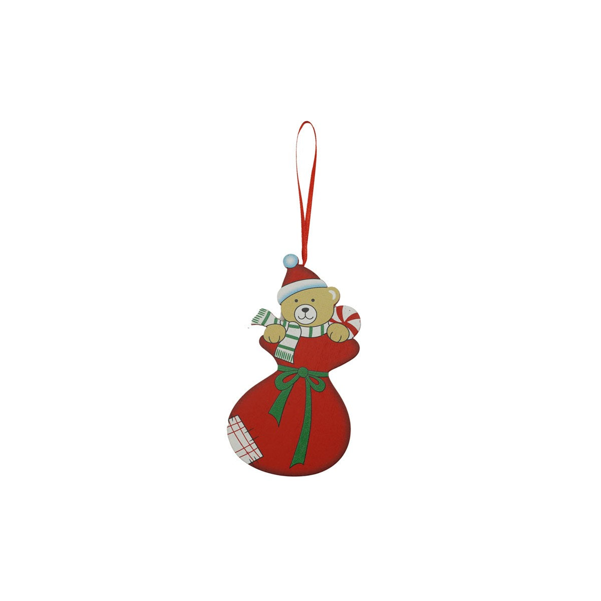 Ornament de brad ursulet, Flippy, rosu, lemn, 14 cm-0