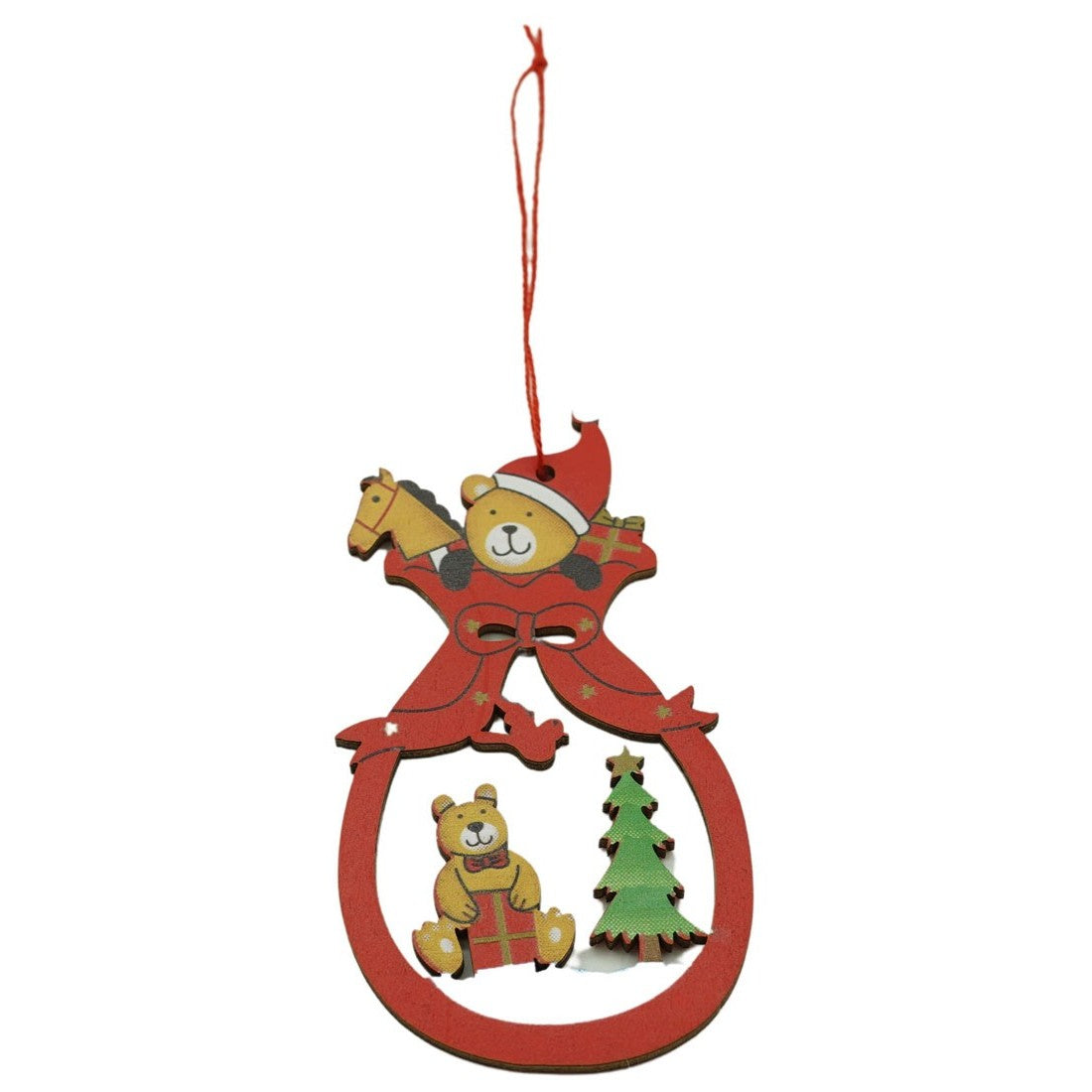 Ornament de brad ursuleti, Flippy, multicolor, lemn, 10 cm-1