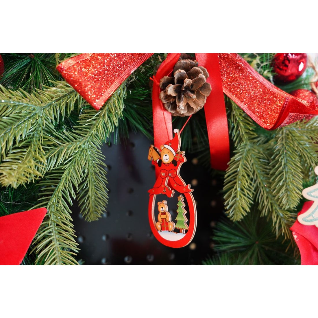 Ornament de brad ursuleti, Flippy, multicolor, lemn, 10 cm-2