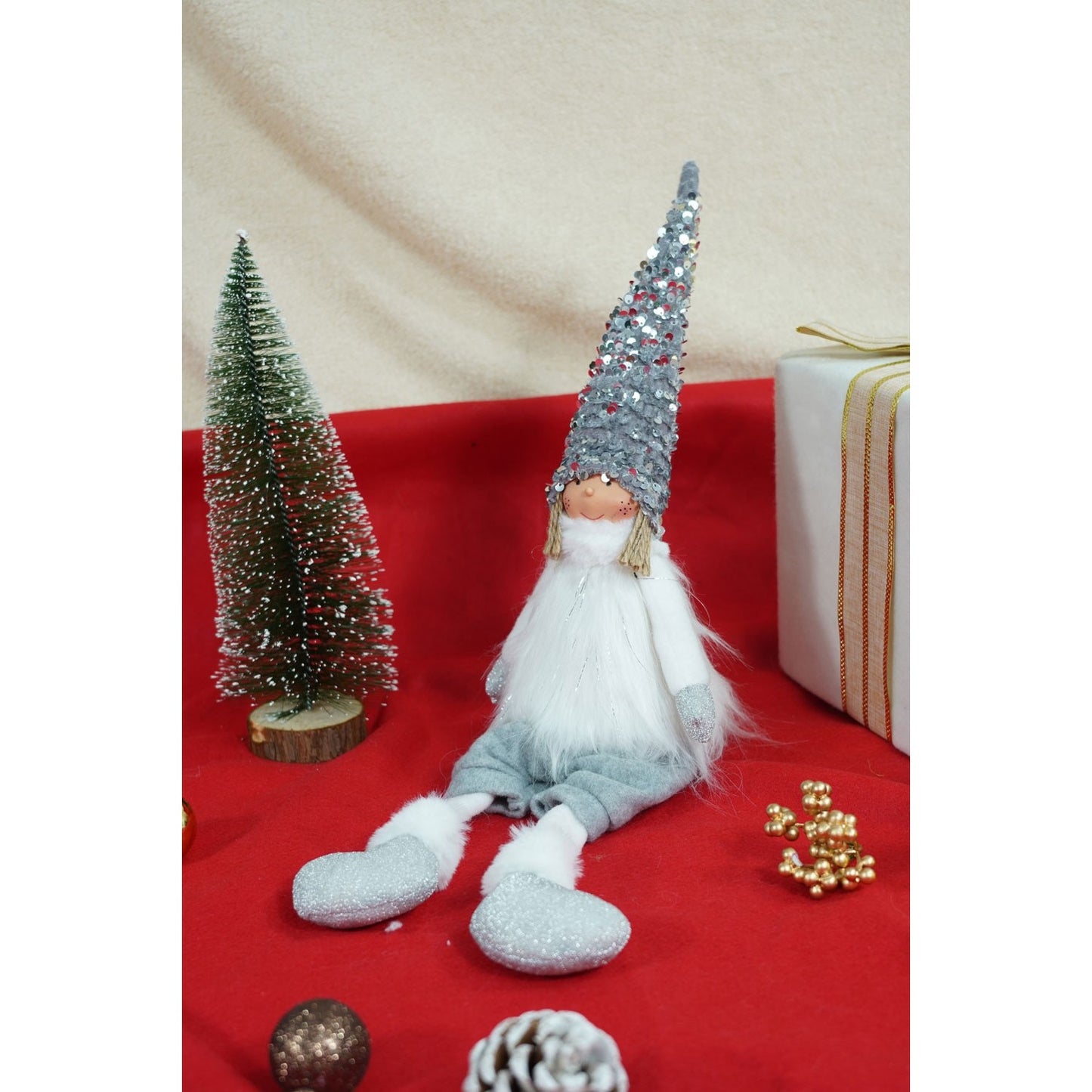 Ornament de Craciun ingeras, Flippy, alb/gri, textil, 58 cm-2