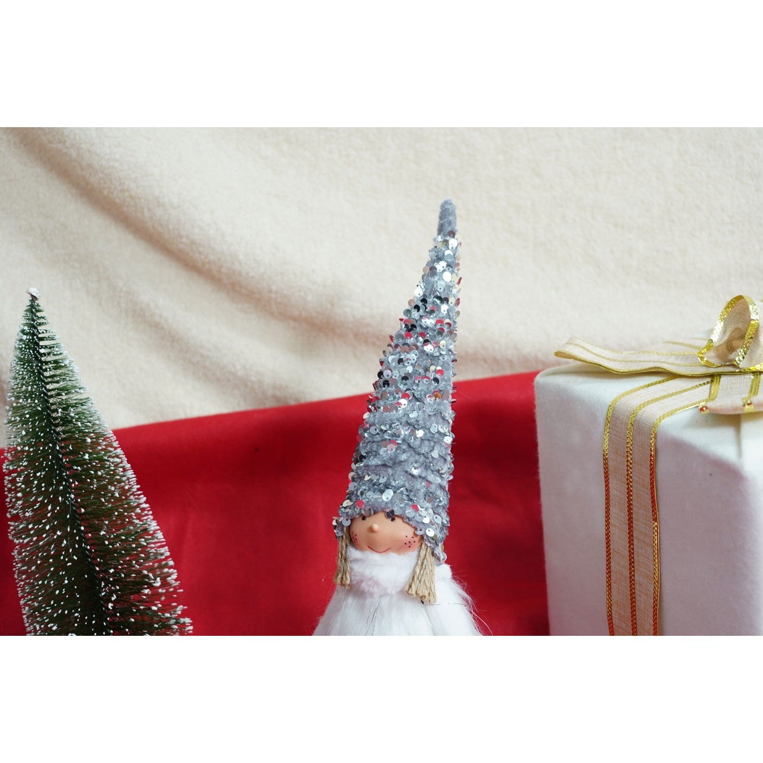 Ornament de Craciun ingeras, Flippy, alb/gri, textil, 58 cm-6