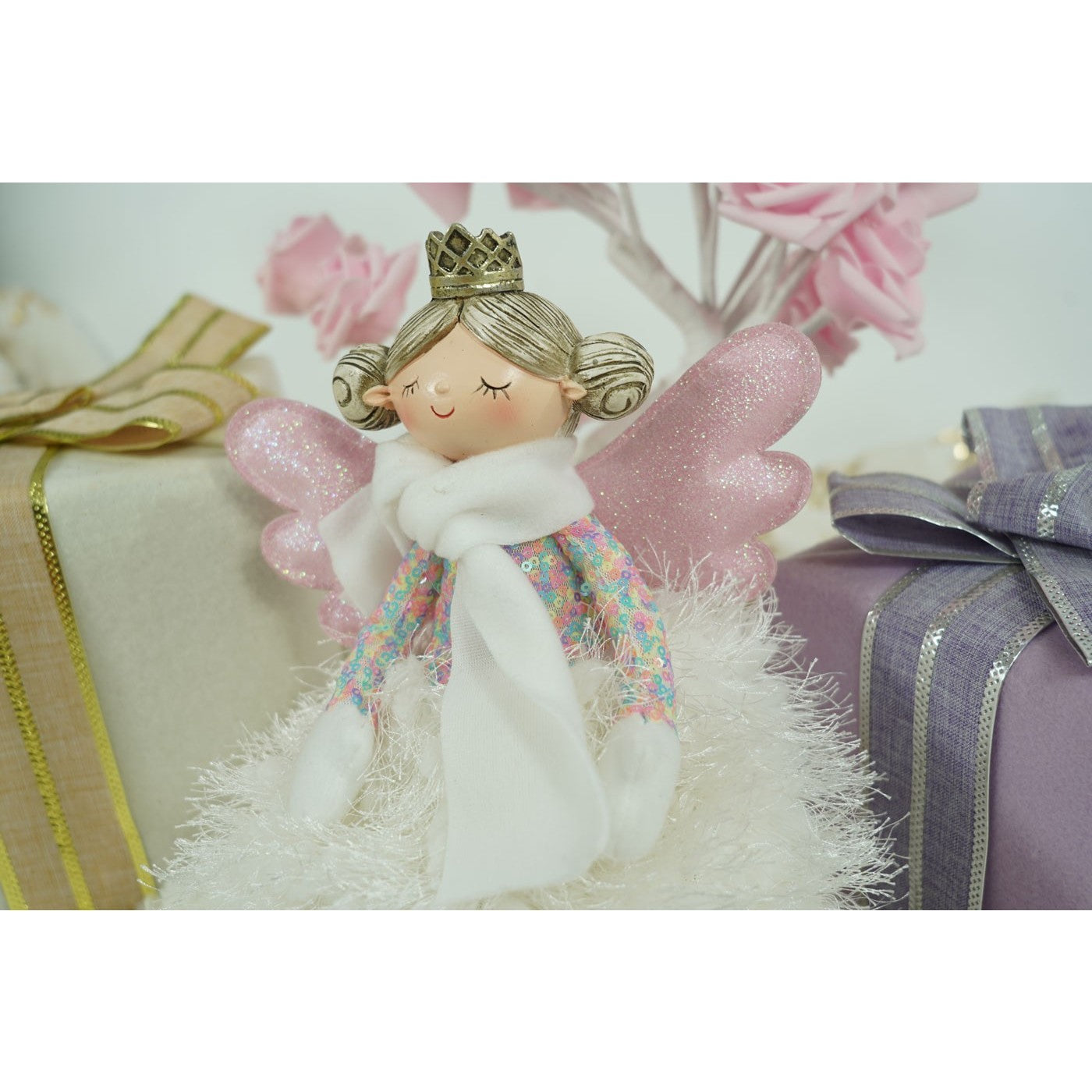Ornament de Craciun ingeras, Flippy, alb, textil, 26 cm-13