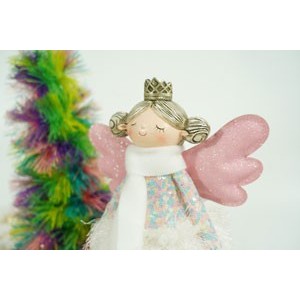 Ornament de Craciun ingeras, Flippy, alb, textil, 37 cm-4