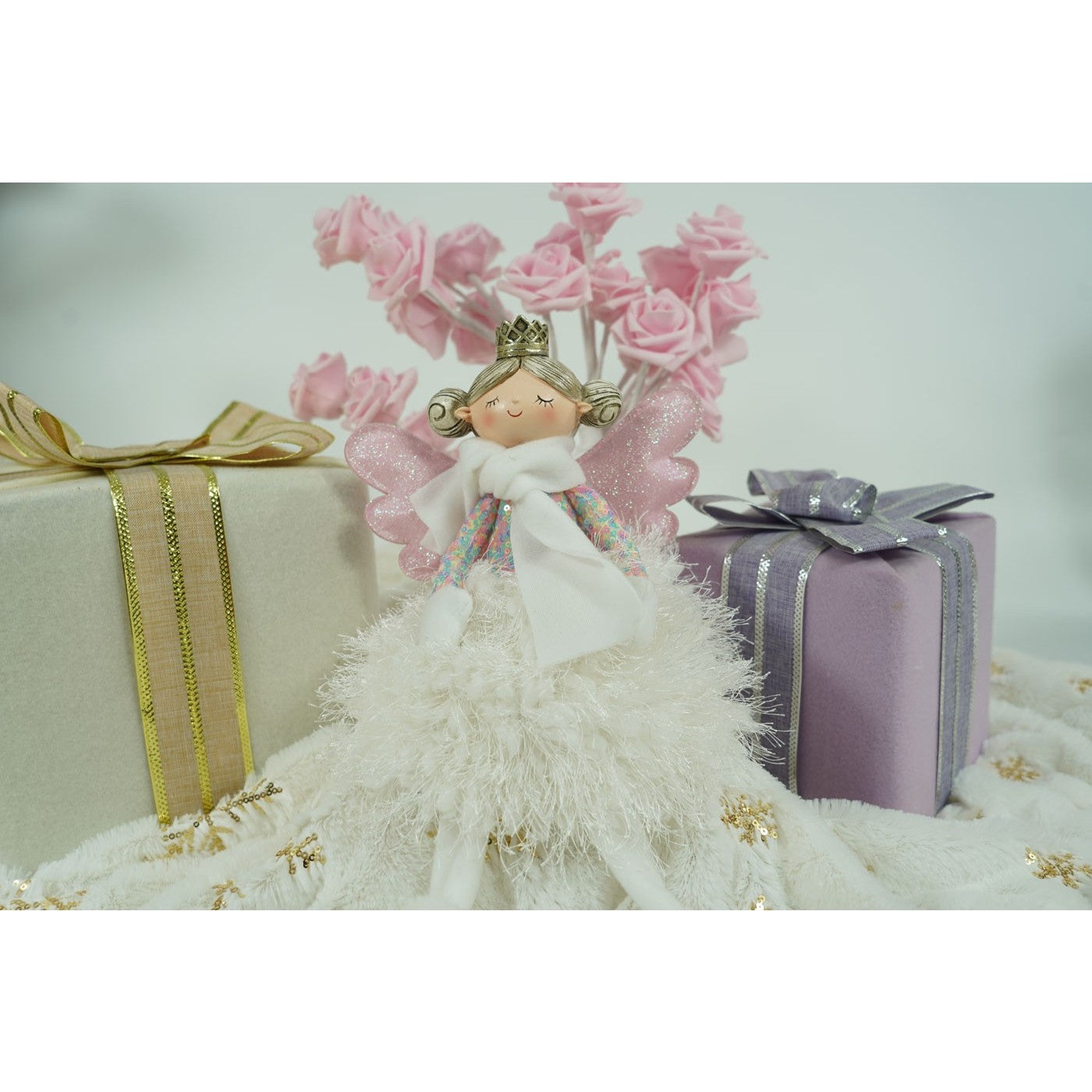 Ornament de Craciun ingeras, Flippy, alb, textil, 37 cm-9