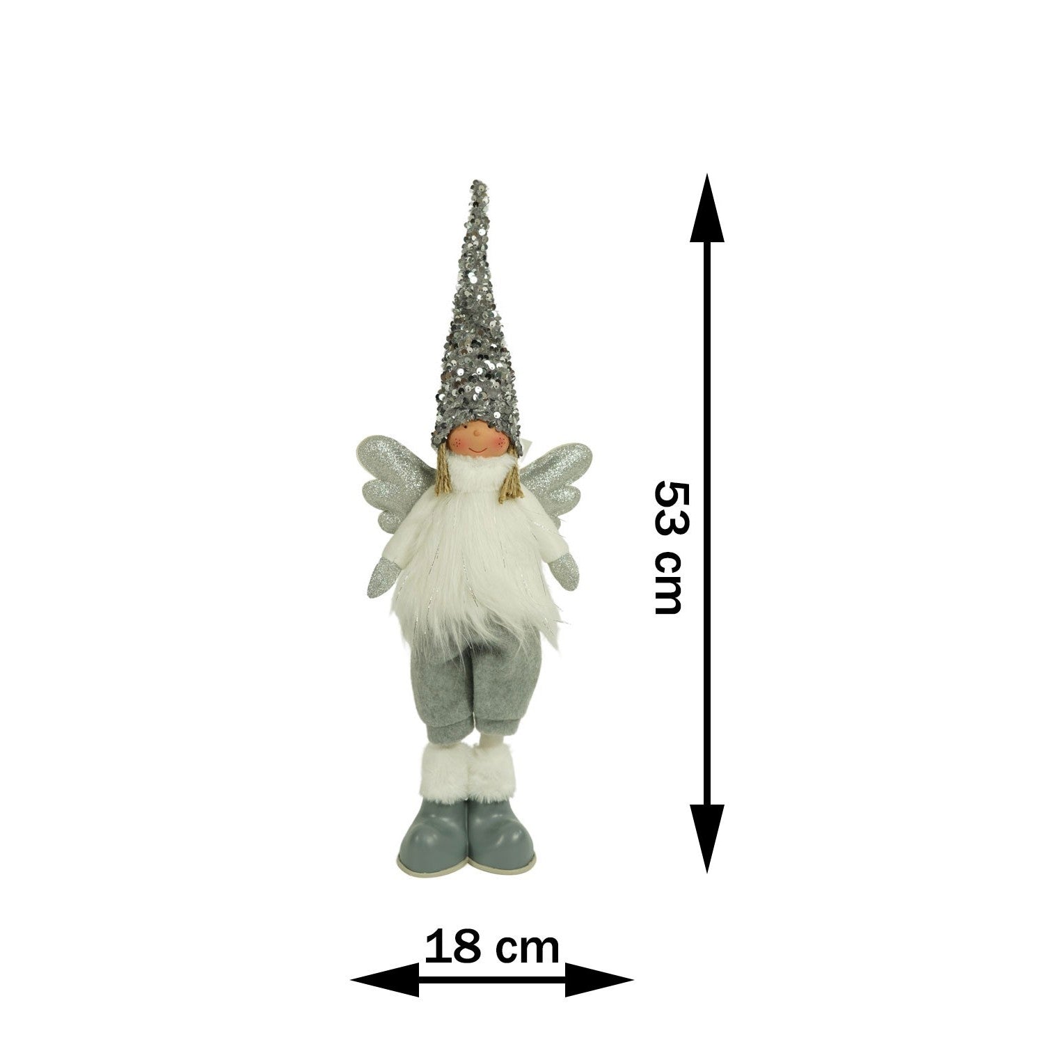 Ornament de Craciun ingeras model 2, Flippy, alb/gri, textil, 53 cm-8