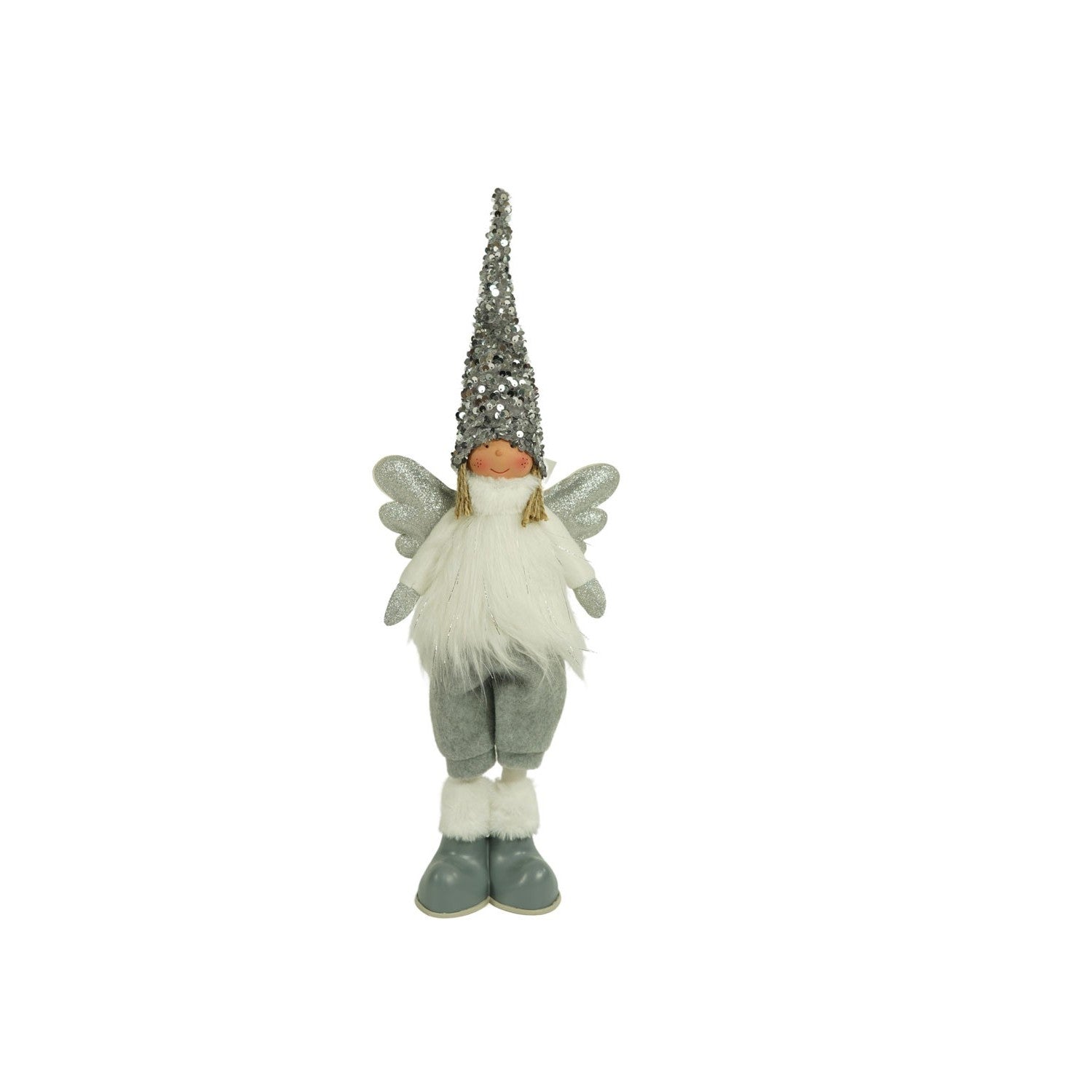 Ornament de Craciun ingeras model 2, Flippy, alb/gri, textil, 53 cm-0