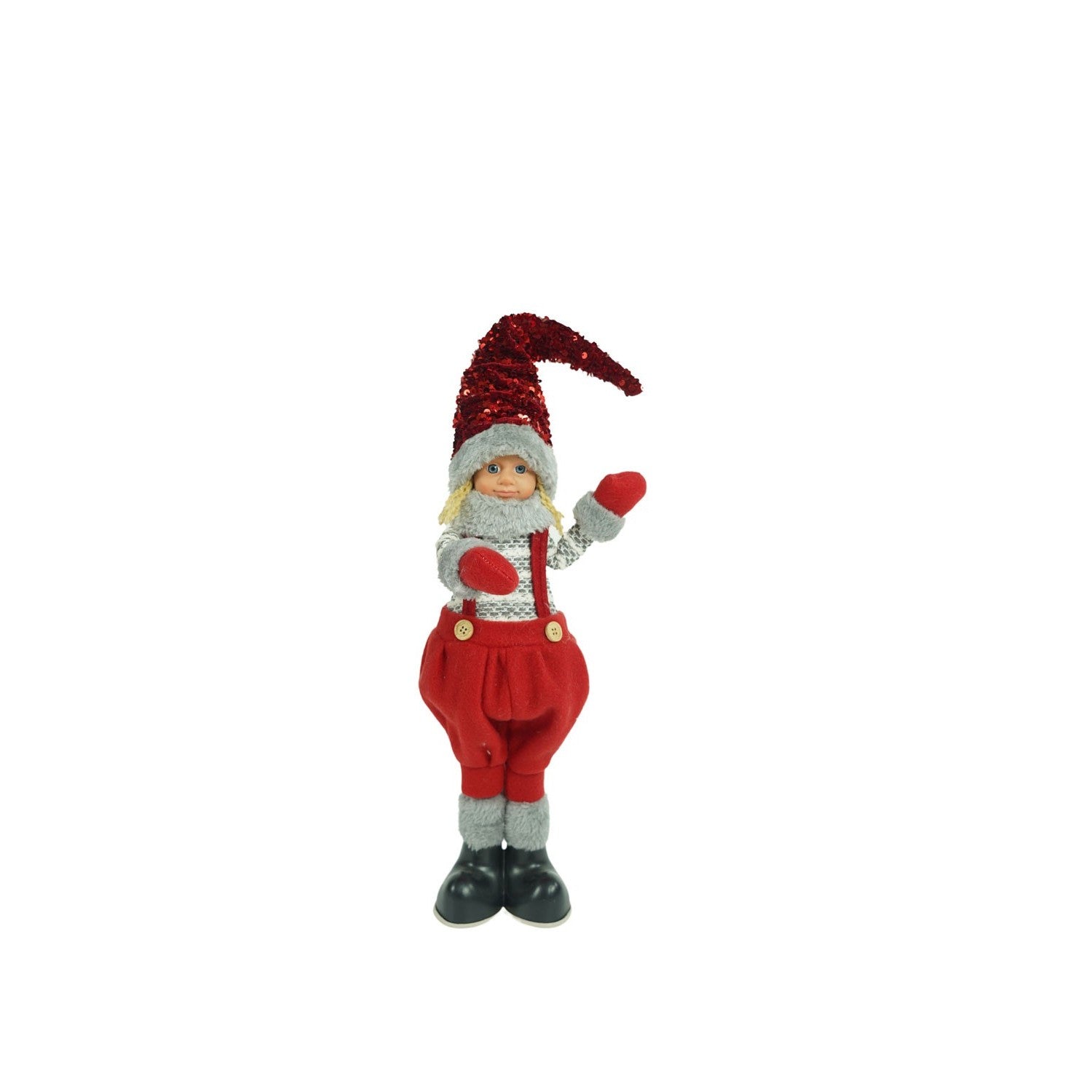 Ornament de Craciun papusa, Flippy, rosu/gri, textil, 58 cm-1
