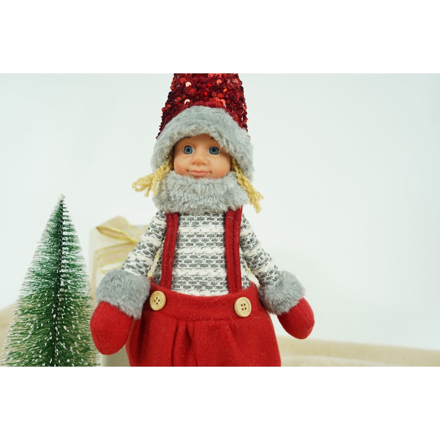 Ornament de Craciun papusa, Flippy, rosu/gri, textil, 58 cm-4