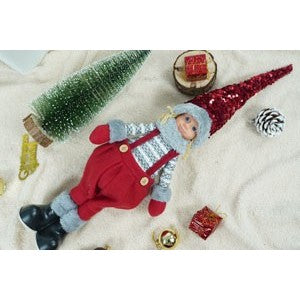 Ornament de Craciun papusa, Flippy, rosu/gri, textil, 58 cm-9