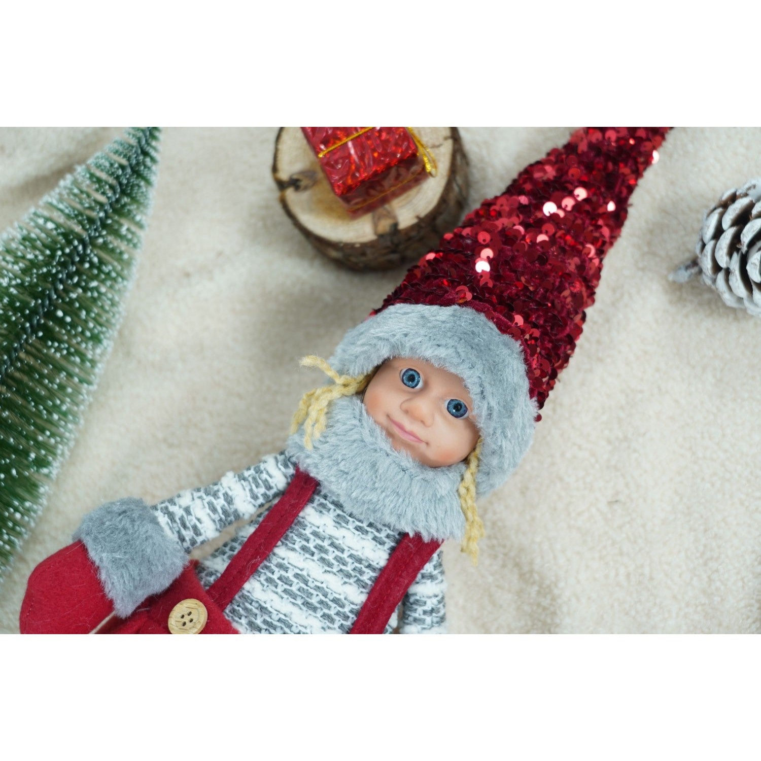 Ornament de Craciun papusa, Flippy, rosu/gri, textil, 58 cm-10