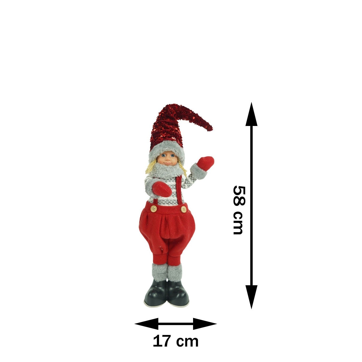 Ornament de Craciun papusa, Flippy, rosu/gri, textil, 58 cm-14