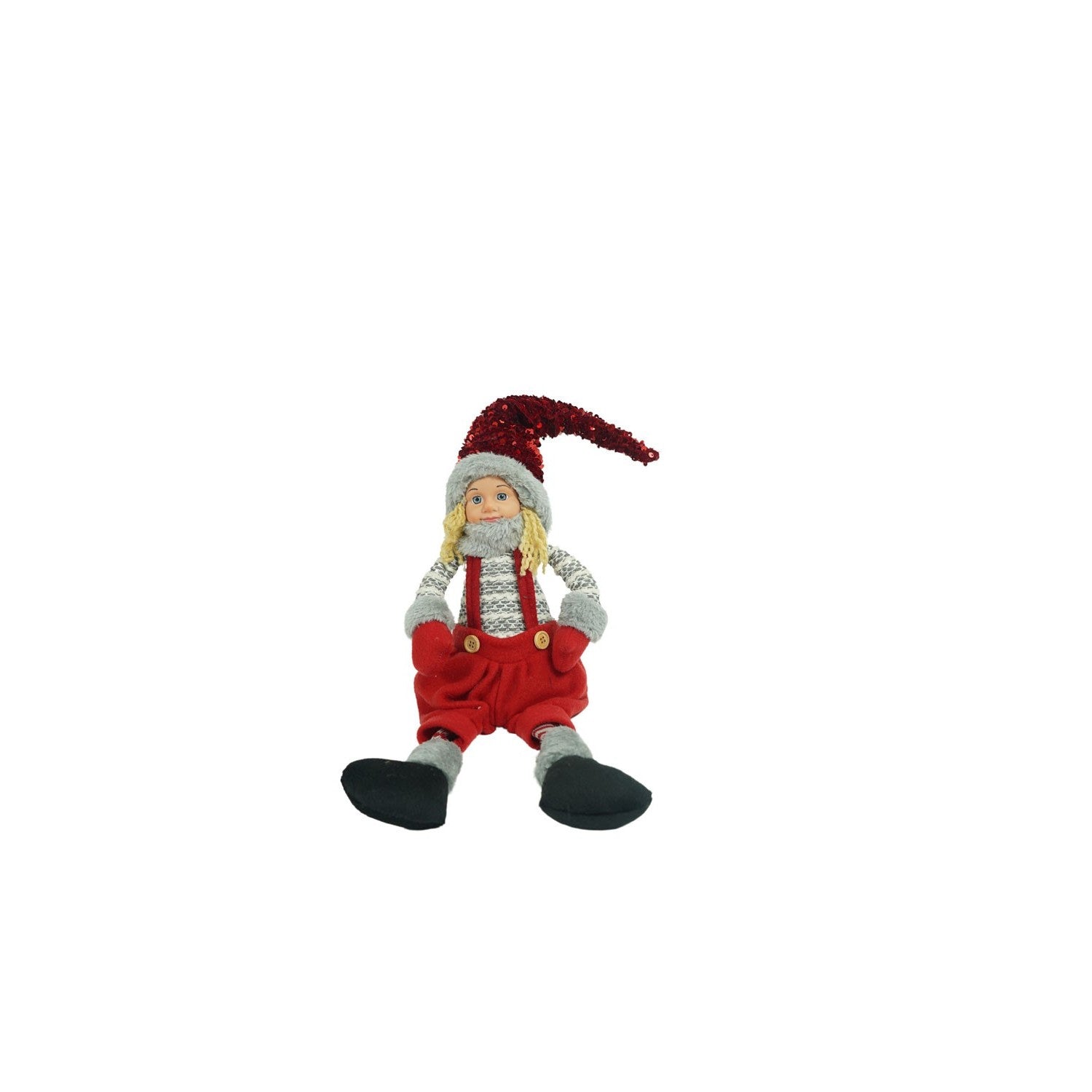 Ornament de Craciun papusa, Flippy, rosu/gri, textil, 62 cm-1