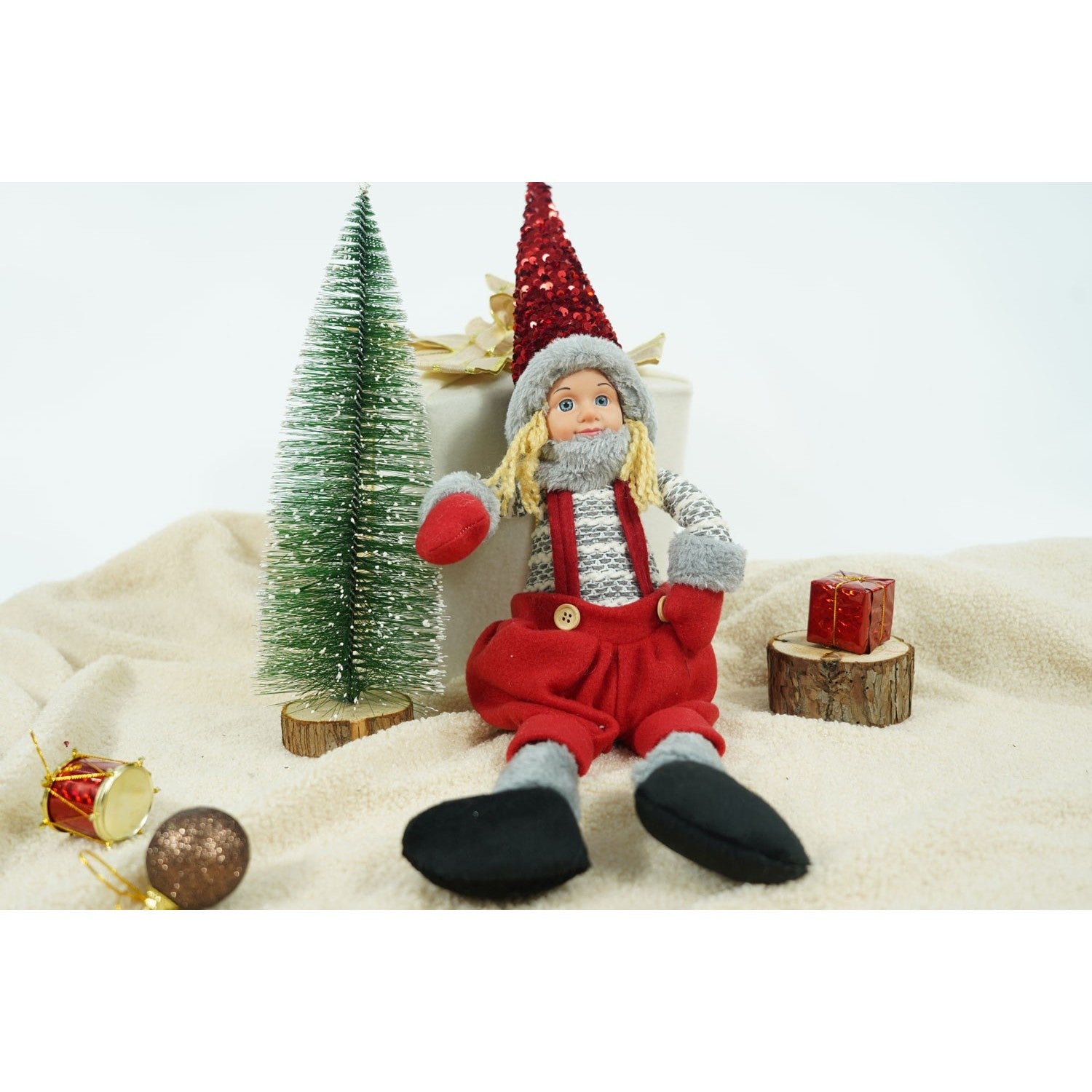 Ornament de Craciun papusa, Flippy, rosu/gri, textil, 62 cm-2