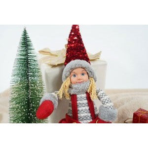 Ornament de Craciun papusa, Flippy, rosu/gri, textil, 62 cm-5