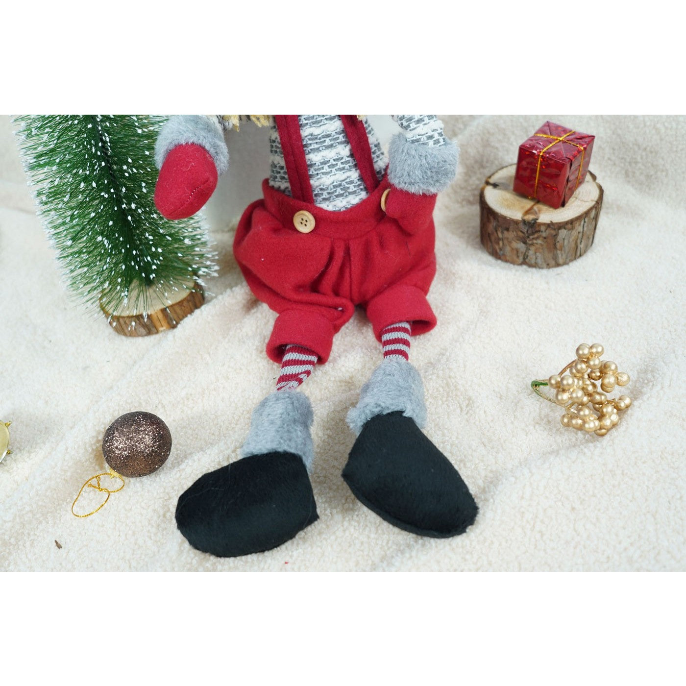 Ornament de Craciun papusa, Flippy, rosu/gri, textil, 62 cm-6