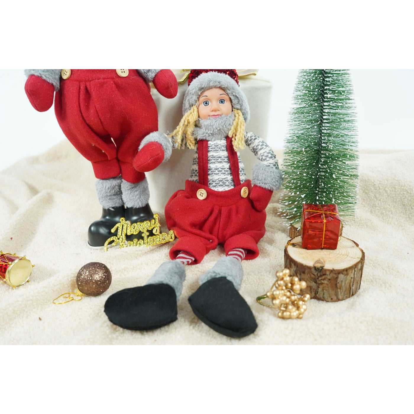 Ornament de Craciun papusa, Flippy, rosu/gri, textil, 62 cm-8
