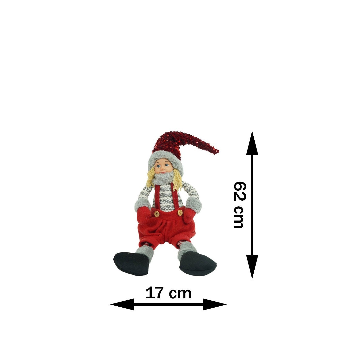 Ornament de Craciun papusa, Flippy, rosu/gri, textil, 62 cm-10