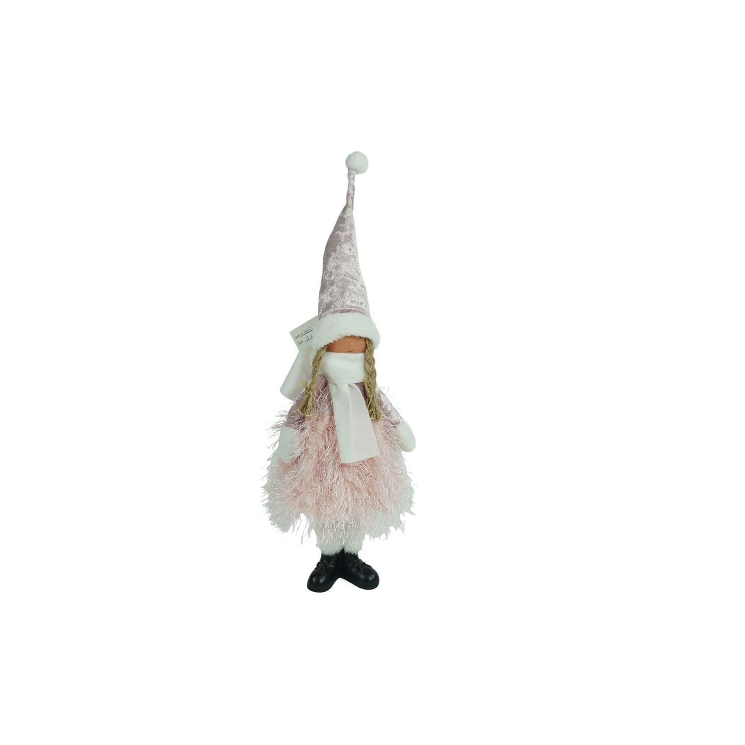 Ornament de Craciun papusa, Flippy, roz/alb, textil, 44 cm-1