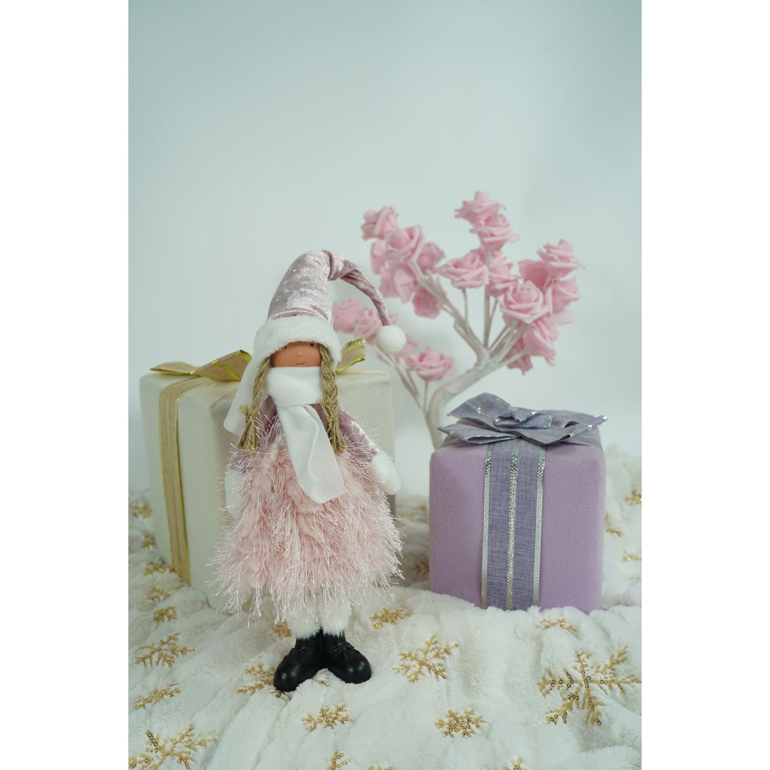 Ornament de Craciun papusa, Flippy, roz/alb, textil, 44 cm-2