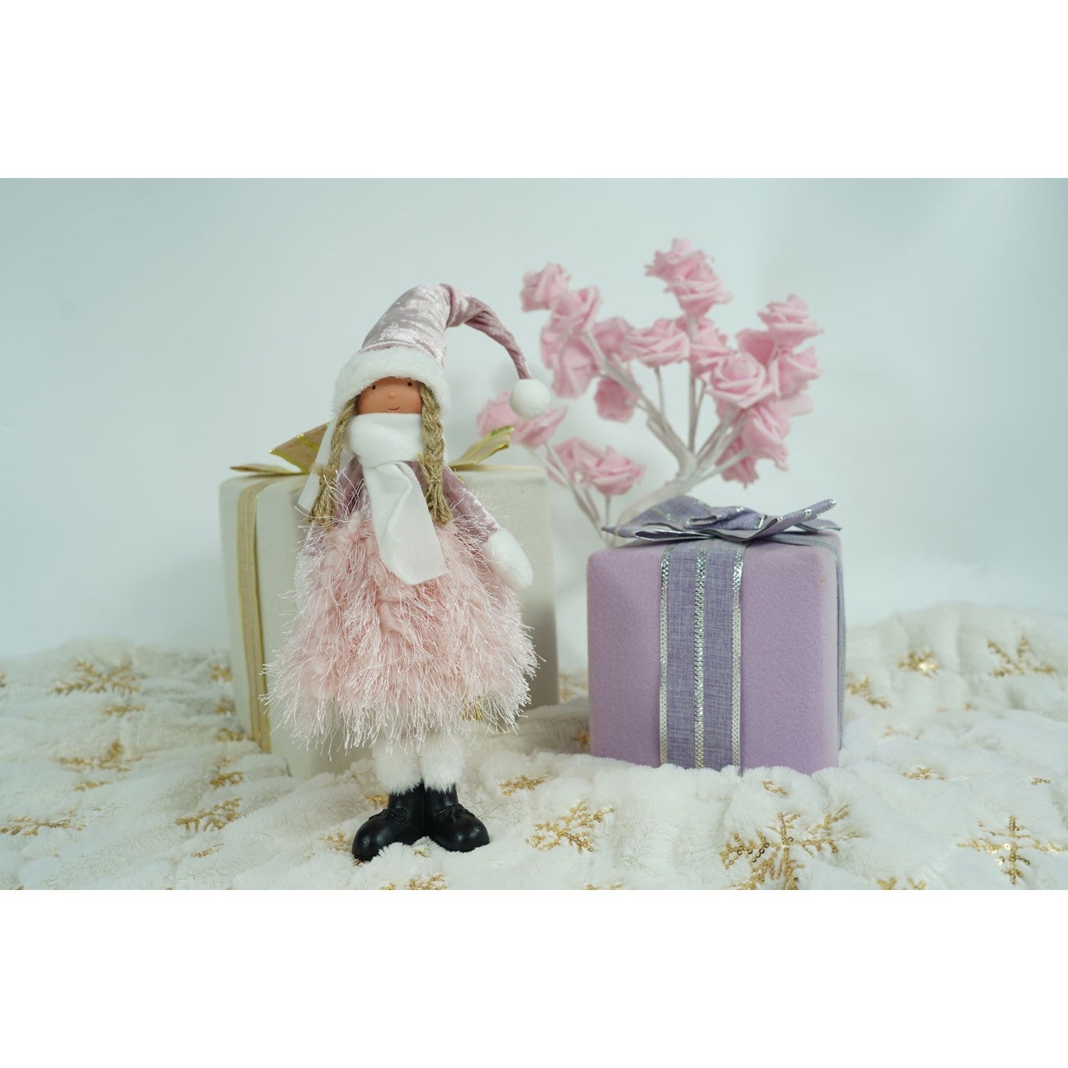 Ornament de Craciun papusa, Flippy, roz/alb, textil, 44 cm-4