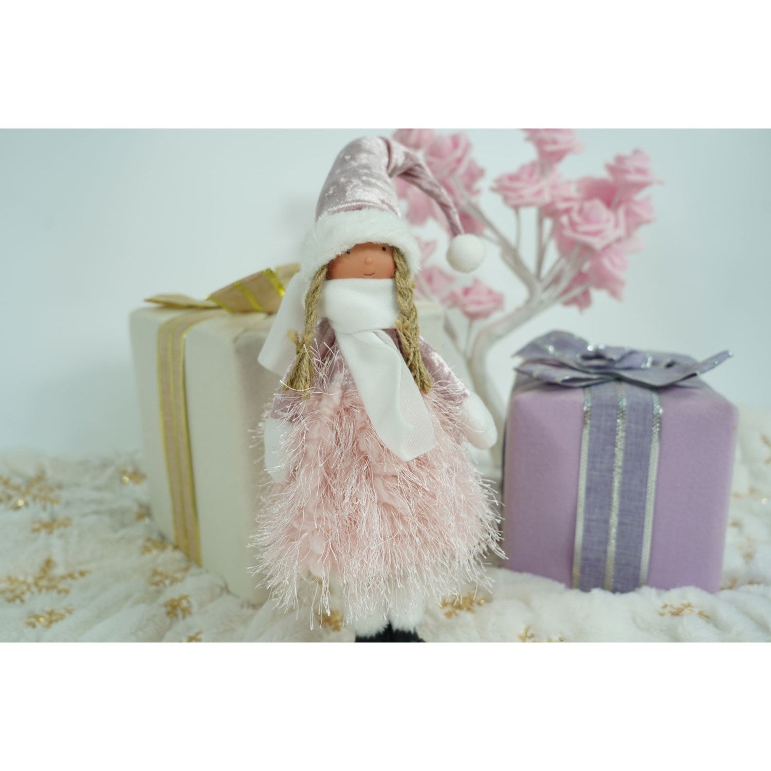 Ornament de Craciun papusa, Flippy, roz/alb, textil, 44 cm-8