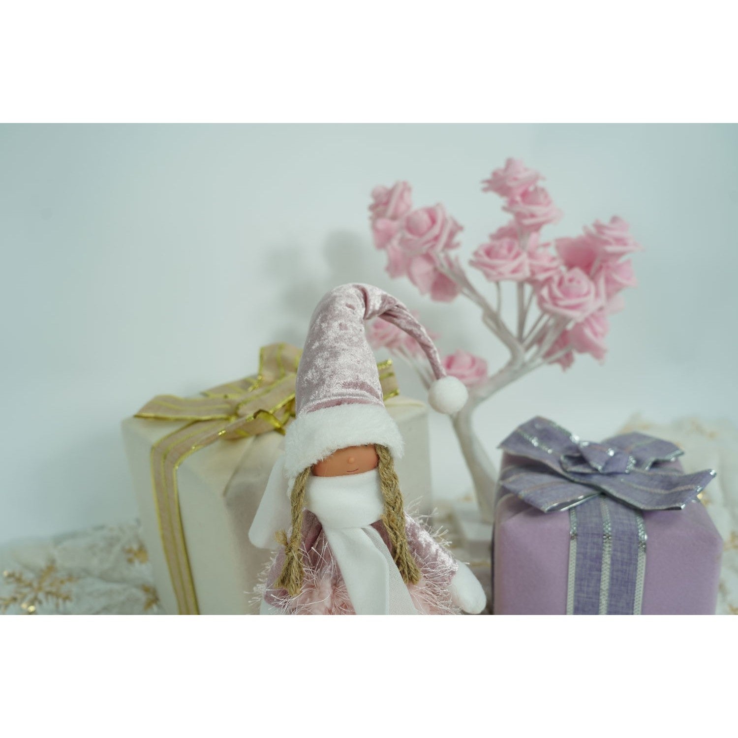 Ornament de Craciun papusa, Flippy, roz/alb, textil, 44 cm-10