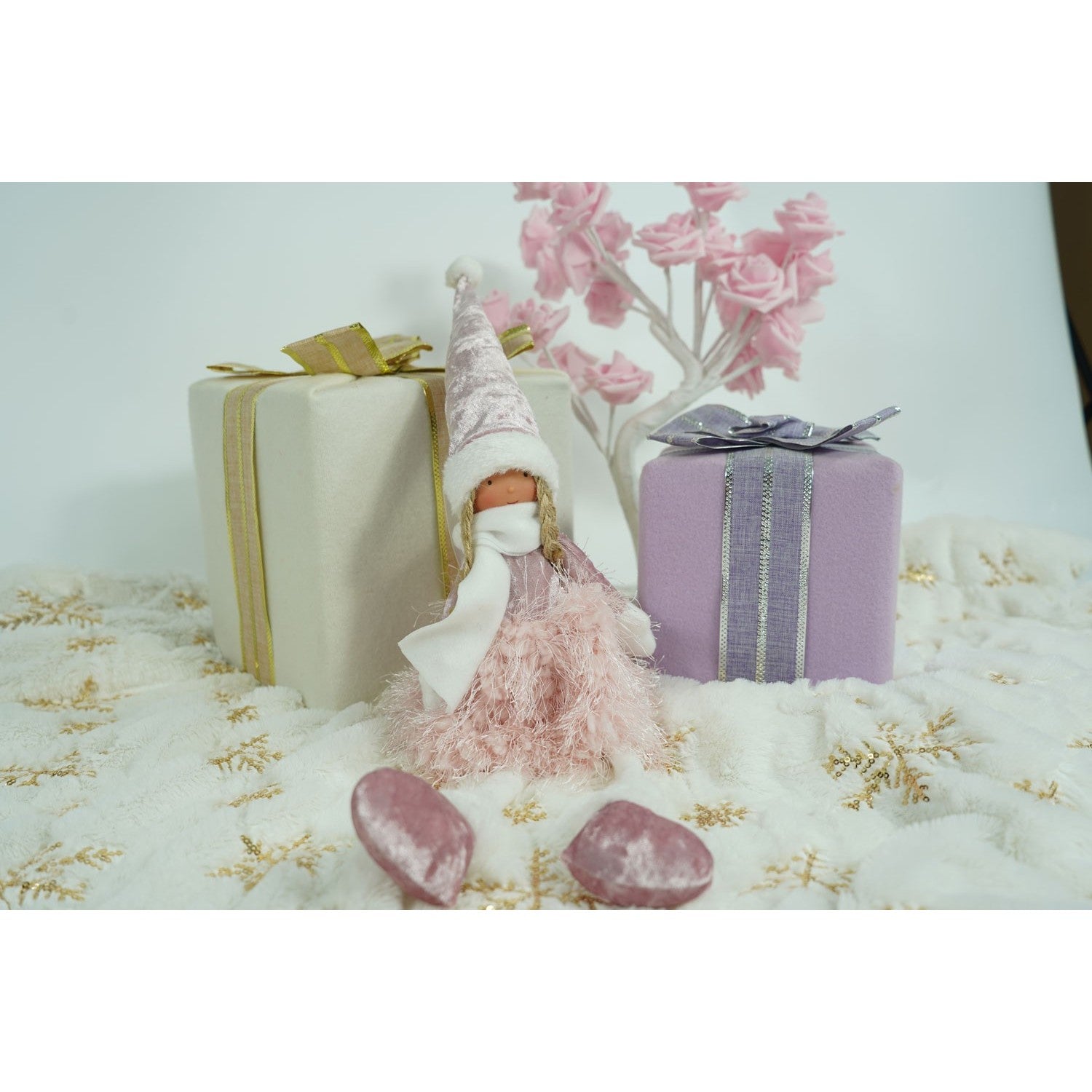 Ornament de Craciun papusa, Flippy, roz/alb, textil, 50 cm-2