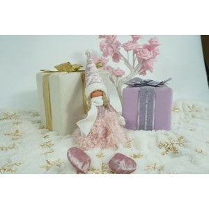 Ornament de Craciun papusa, Flippy, roz/alb, textil, 50 cm-3