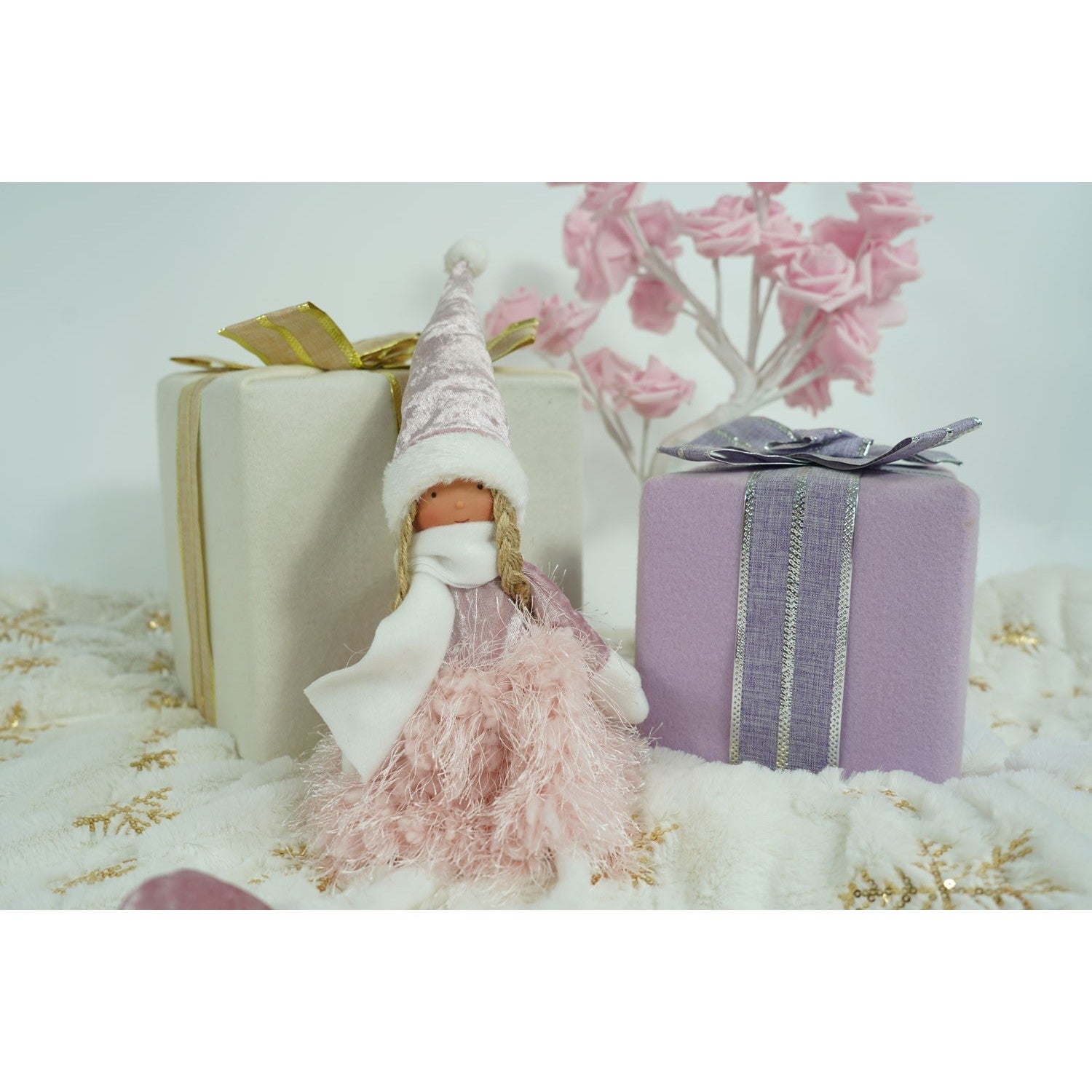 Ornament de Craciun papusa, Flippy, roz/alb, textil, 50 cm-4